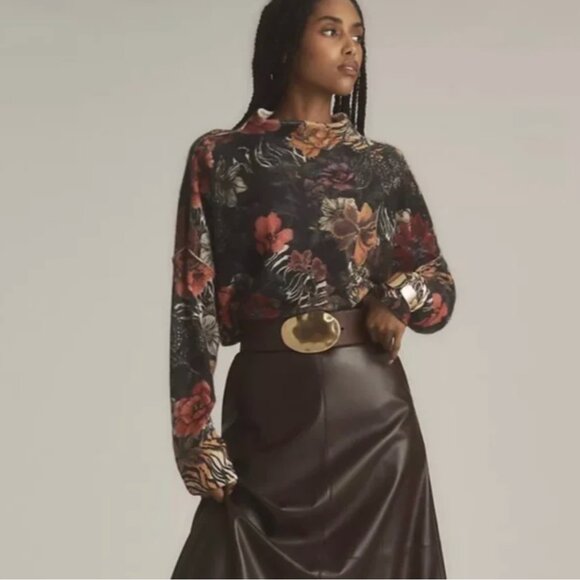 NWT Anthropologie Alani Cashmere Mock-Neck Sweater by Pilcro: Printed Edition - Picture 2 of 5